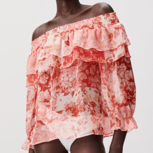 ZARA PRINTED RUFFLED TOP - Picture 4 of 10